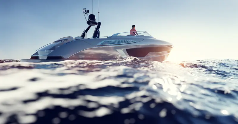 Sportboot in Fahrt auf dem Meer